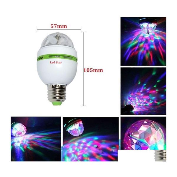LED ampuller sihirli top rgb fl renk 3w e27 bb kristal döndürme aşama efekti dj ışık mini lazer projektör damla dağıtım ışıkları aydınlatma otxc4