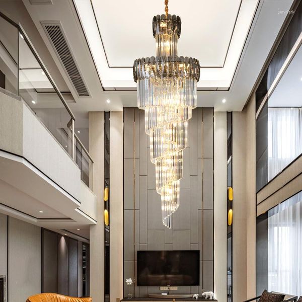 Подвесные лампы эль-вилла дуплекс гостиная постмодернистская хрустальная роскошная люстра дизайнер творческий конический конус Long