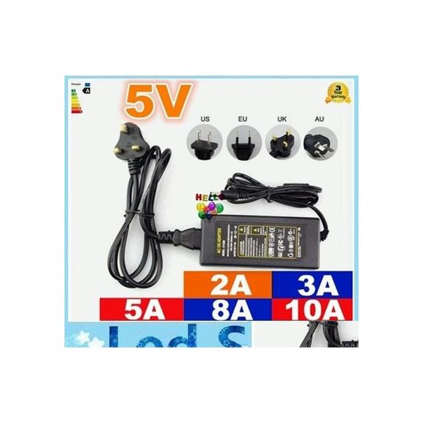 Трансформаторы освещения 2A 3A 5A 8A 10A Светодиодный трансформатор 5V Сводка питания для полосы AC 110240V Добавить EU US UK Plugs Plugs Drop Light OTE8R
