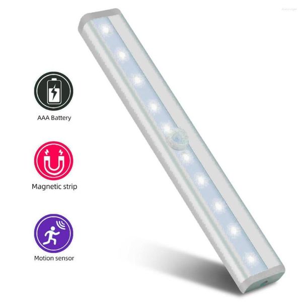 Gece ışıkları 2pcs/set 10led pir hareket sensörü dolabı ışık ultra parlak led dolap lambaları 4 pilleri buzdolapları için gardırop