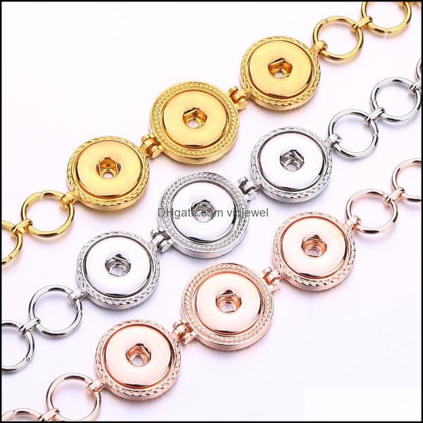 Artes e artesanato vintage 18mm Snap Button Charm Bracelet Sier Gold Link Chain Three Snaps Buttons Bracelets Jewelry for Women M DHQND