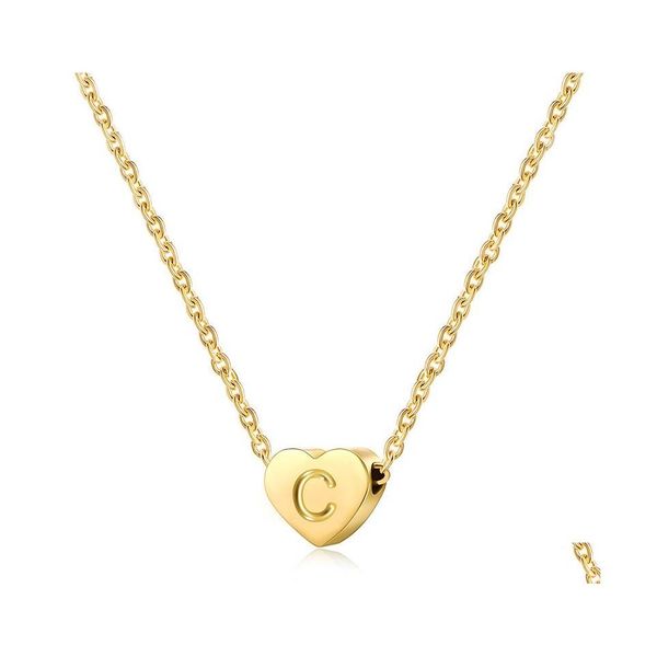 Anhänger Halsketten Edelstahl Halskette Mode Roségold Kette Initial Charm Metal Heart A bis Z Buchstaben für Frauen Single Name J Otxw5
