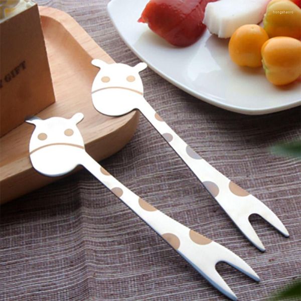 Set di stoviglie Forchette per torta Prongs Picks Grade Dinner Stoviglie innovative per bambini Cute Giraffe Shape Fruit Fork 4 pezzi / set