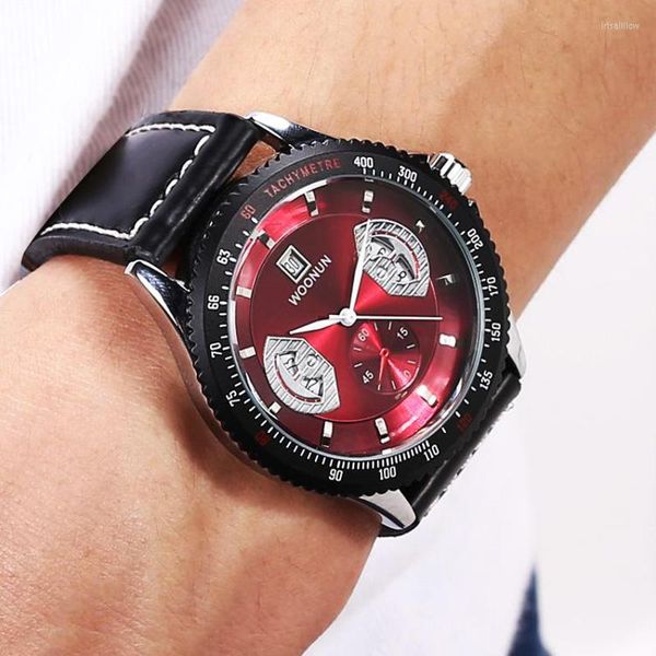 Armbanduhren 2023 Mannuhr Mode Kreatives Design Autouhren Männer Sport Lederband Kalender Quarz Rot Geschenke