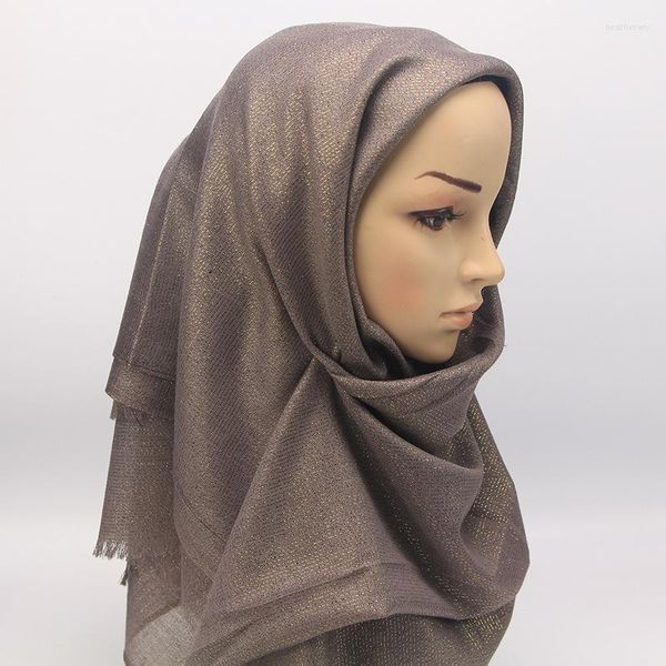 Abbigliamento etnico Alla moda Frange scintillanti Sciarpa metallica Fascia per capelli musulmana Donna Hijab islamico in viscosa Turbante Scialli lunghi in lurex dorato