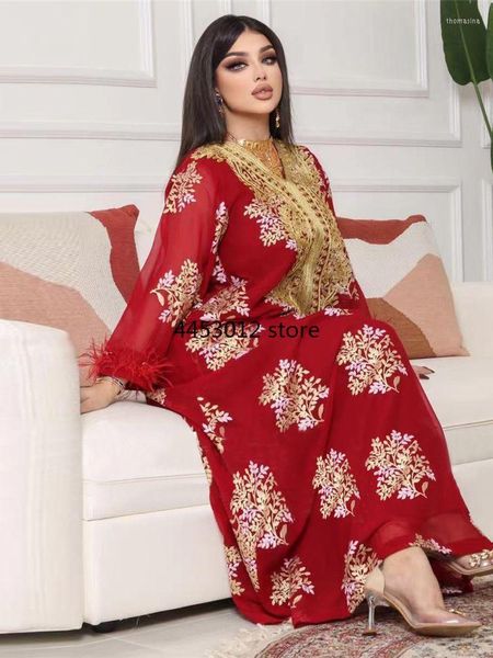 Ethnische Kleidung Dubai Luxus Muslimischer Kaftan Abaya Türkisches Kleid Frauen Eleganter Kaftan Marocain Abendkleid Stickerei Boubou Robe Djellaba