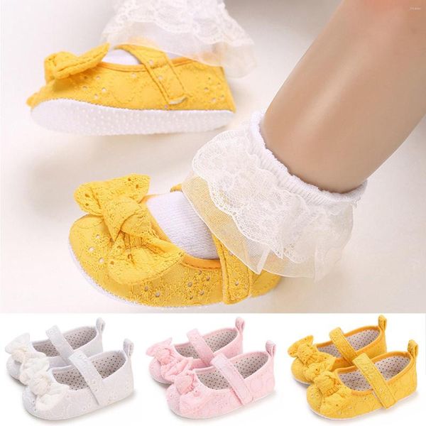 Erste Wanderer Kleinkindschuhe für Mädchen Frühling Sommer geborenes Baby einfarbig niedliche Schleife Säuglingspuppe flache Sohle weiches Licht Hakenschlaufe Zapatos