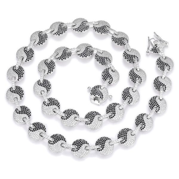 Neue trendige 12 mm 18–24 Zoll vergoldete CZ Yin-Yang Tai Chi Kette Halskette Armband Schmuck für Männer Punk-Schmuck Modeketten