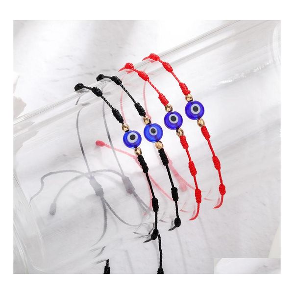 Catena a maglie Braccialetti male turchi Lucky Eye per le donne Intrecciato a mano Rosso Corda nera 7 nodi Buona fortuna Gioielli Braccialetto di amicizia Dhsqp