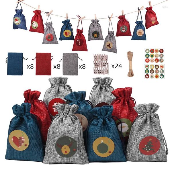 Decorações de Natal 24pcs Bolsas de presente de casamento bolsas com armazenamento por atacado de linho para jóias de bolsas de cordão de viagem