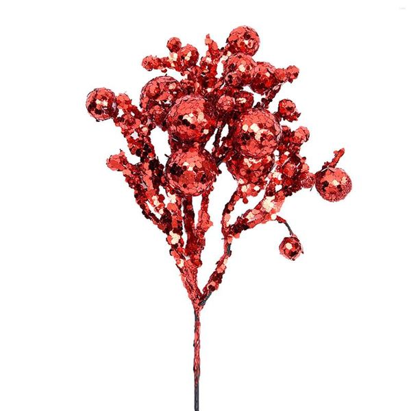 Fiori decorativi Ornamento con glitter dorati Talee di frutta Ghirlande natalizie in PVC Bacca colorata Artigianato di fiori da taglio Ramo di decorazioni per l'albero di Natale