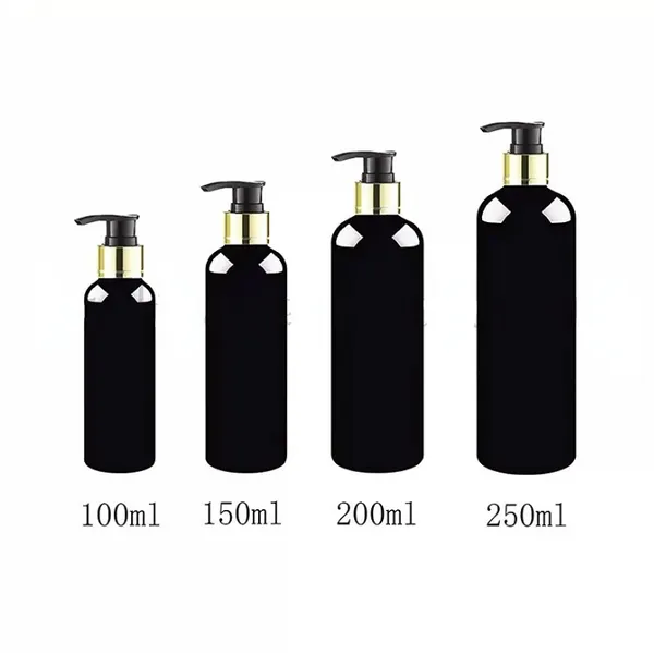 Commercio all'ingrosso 30 pz/lotto 100/150/200/250 ml collare in oro nero vite shampoo lozione pompa bottiglia di plastica, dispenser di sapone bottiglie di imballaggio cosmetico buon prodotto