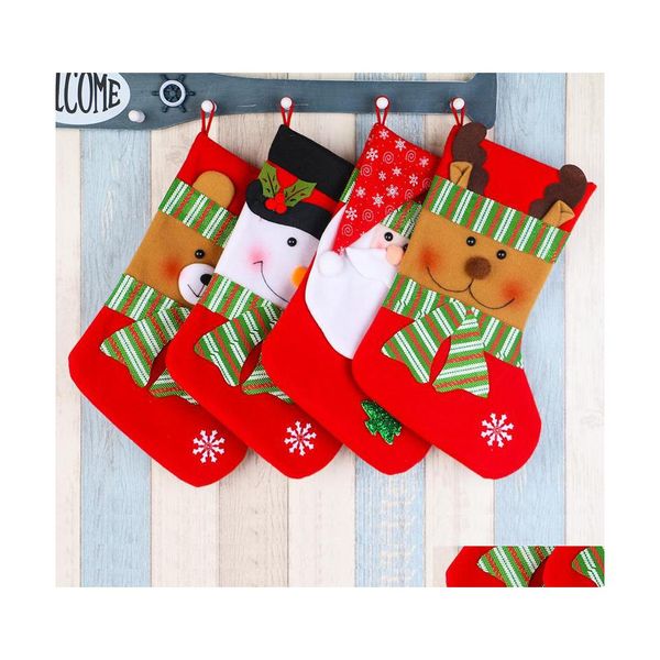 Weihnachtsdekorationen Socken Süßigkeiten Geschenk Ornament Santa Schneemann Rentier Strumpf Weihnachtsbaum Dekoration Hängetasche Wy13 Drop Lieferung Dhyvd