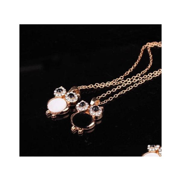 Collane a ciondolo Pretty gufo beautifly guscio di lusso collana di cristallo collier collier a catena lunghe gocce di consegna gioielli pendenti dheg7