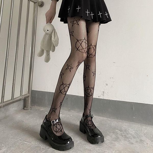 Mulheres meias meias góticas leggings lolita esbelta meias de malha de malha japonês com fundo de renda com calcinha punk punk preto