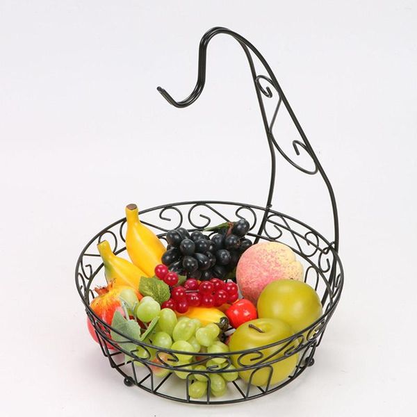 Platten Obstkorb aus Metalldraht mit Haken zum Aufhängen zum Halten von Obst, Gemüse, Brot, offenes Design, multifunktionale Aufbewahrung