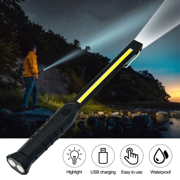 Taschenlampen, wiederaufladbare COB-LED-Arbeitsleuchte, kabellos, Notfall-Magnetinspektion, lange Werkstatt, Camping, Außenbeleuchtung, Taschenlampen