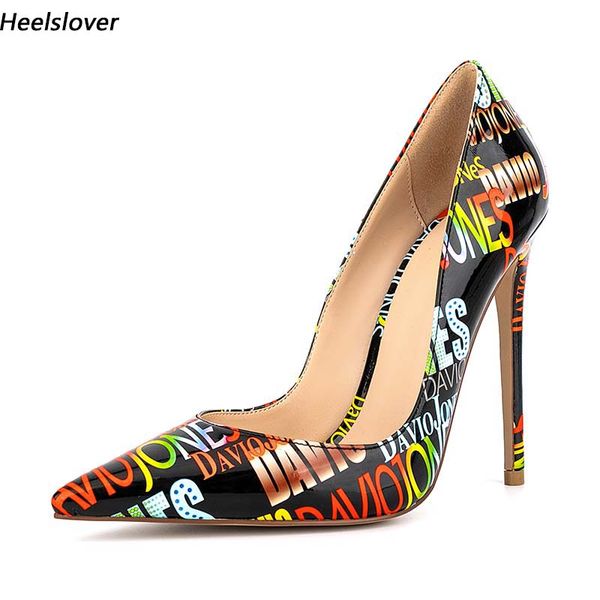 HeelsLover New Women Pumps Print Print Sexy Stiletto Saltos pontiagudos Adoe Sapatos de festa lindos Ladies Us Tamanho 5-13