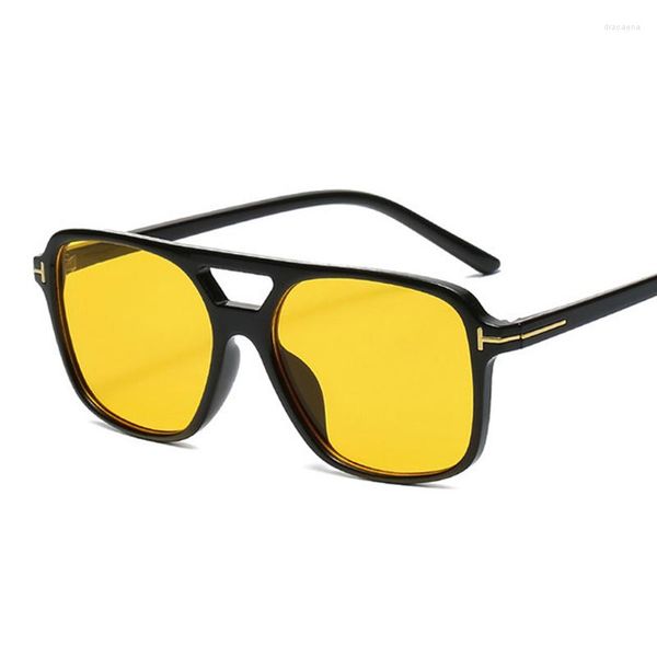 Óculos de sol quadrado feminino 2023 designer retrô claro amarelo óculos de sol masculino vintage rebite tons para D021