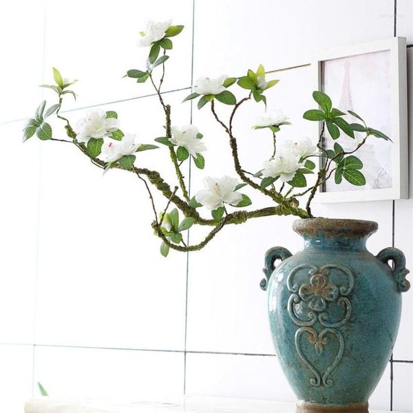 Dekoratif Çiçekler Vazo ve Pencere Su Boru Dekoru için Büyük Beyaz Azalas Şubesi Esnek Yapay Düğün Ev Dekorasyonu Sahte Bitkiler