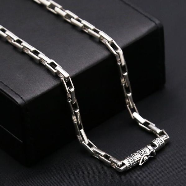 Correntes 5mm S925 Sterling Silver Chain Chain Colar Men Masculino Puro Retângulo Taângulo Cruzada Cruzada de Jóias para Presentes