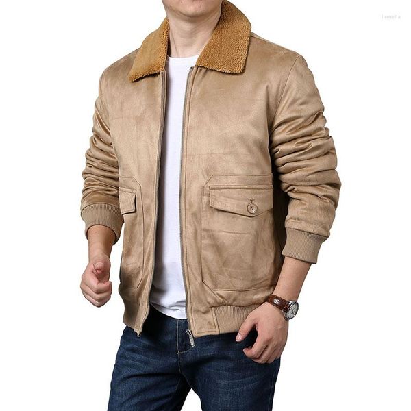 Herrenjacken Herren Herbst Winter Herren Wildleder PU Lederjacke Britische warme winddichte Pelzkragen Herren Freizeitmantel Männlich 5XL