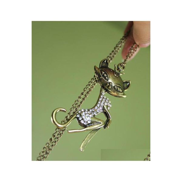 Collane con ciondolo Catene lunghe Smalto Charm Marca Ragazza Maglione Collana animale Regalo Colorf Cat Charme Drop Delivery Gioielli Pendenti Dhvce