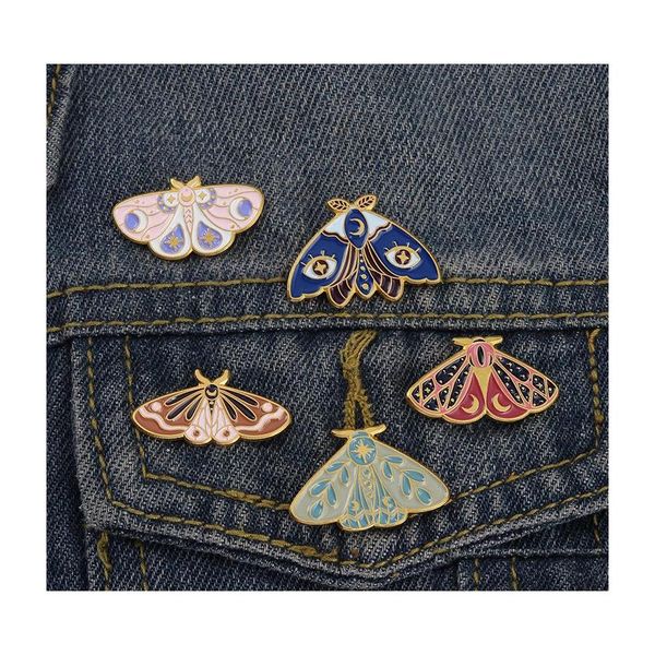 Pins Broschen Frauen Insekt Serie Kleidung Schmetterling Motte Modell Tropfen Öl Pins Europäische Legierung Mond Auge Emaille Cowboy Rucksack Abzeichen J Dhsyi