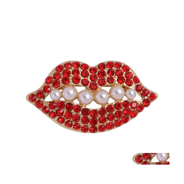 Spille Spille Labbra rosse Amore Spilla Strass Perla artificiale Cappotto Pin Lady Fashion Jewelry 3 8Yn P2 Drop Delivery Dhlri