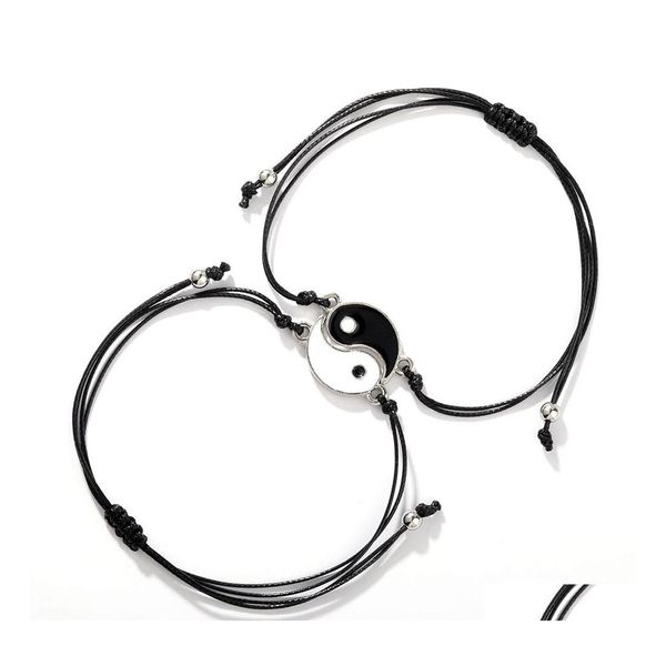 Braccialetti di coppia catena di collegamento braccialetto in pelle di ematite bracciale cinese tai chi in lega di ciondolo intrecciato intrecciato dro dh6qw