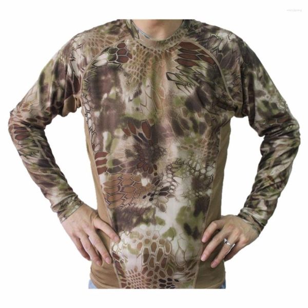 Camisetas masculinas elásticas respiráveis ​​de seca rápida Camuflagem tática Velocidade apertada Combate seco de manga comprida camiseta camiseta
