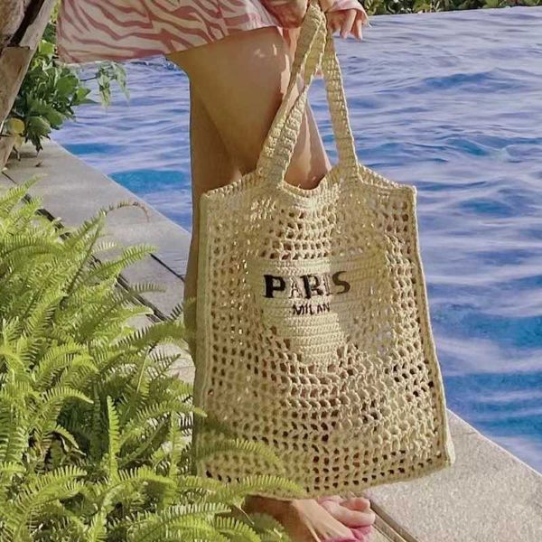 Totes Designer Brand Hollow Letters Large Straw Tote Fashion Paper Woven Women Shoulder Bags Summer Beach Borsa Luxury Big Bali Bag 0129V23