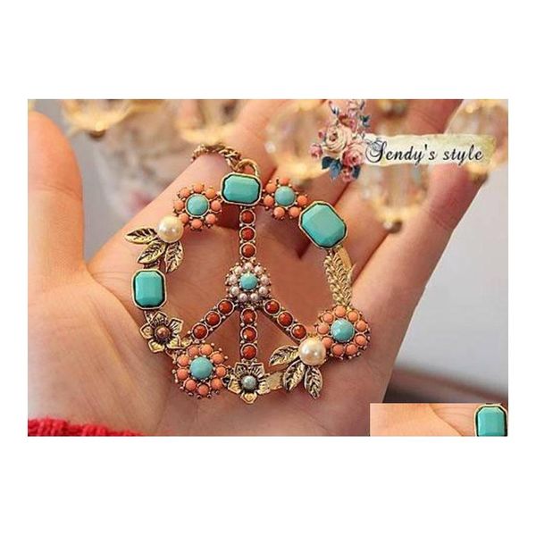 Anhänger Halsketten Lange Kette Choker Anhänger Friedenssymbol Halskette Antikriegsblume Drop Lieferung Schmuck Dh2Py