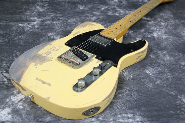 JeffBeck Yardbirds Relic Cream Chitarra elettrica Corpo in frassino, Accordatori vintage, Battipenna nero, Ponte a sella in ottone, Pickup Humbucker