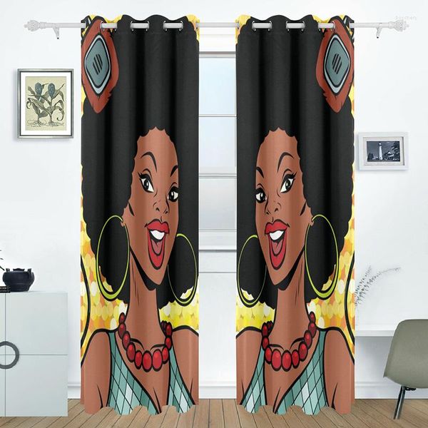 Cortina Cabelo preto Mulheres africanas Padrão cortinas de blecaute Para sala de estar A janela do quarto tons de cega personalizados