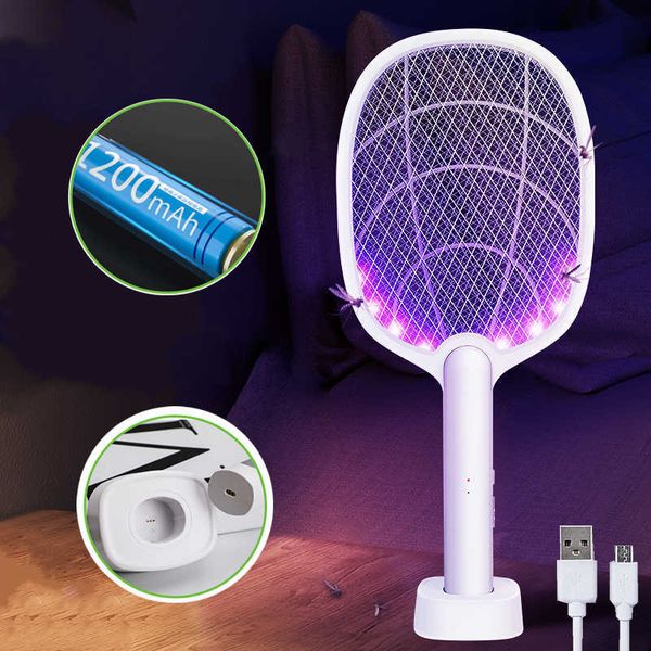 Haşere Kontrol 2 İçinde 1 Sivrisinek Raket USB Şarj Edilebilir Sinek Zapper Swatter Mor Lamba Baştan Çıkarma Tuzağı Yaz Gecesi Bebek Uyku Koruma Araçları 0129