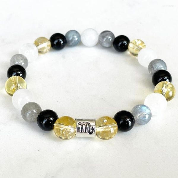 Link Bracciali MG1700 Scorpione Zodiaco Bracciale 8 MM Citrino Neve Quarzo Labradorite Nero Onice Perline Polso Mala Gioielli con pietre preziose naturali