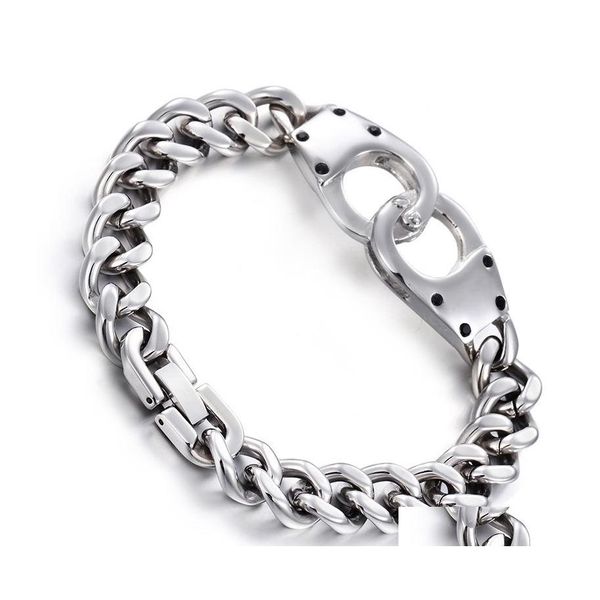 Link Cadeia Link Fashion Handcuffs Design 8.66 Comprimento de aço inoxidável cor de ouro cubano cubano garoto pulseira de menino 50g 3724 q dhnsn