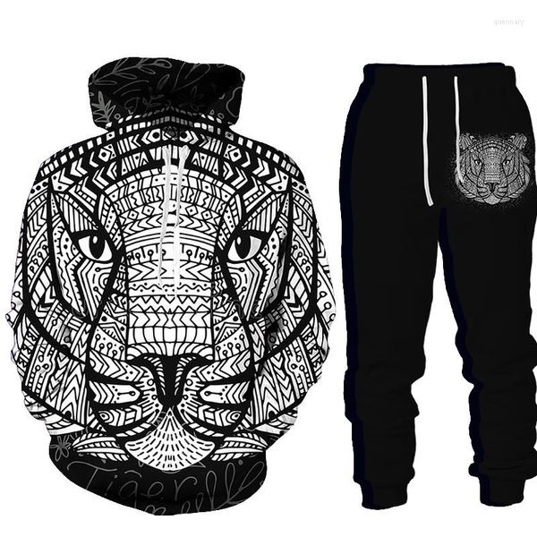 Tute da uomo Animal Tiger Stampato Felpe con cappuccio da uomo Set Pantaloni da tuta da uomo Autunno Inverno Pullover a maniche lunghe Abbigliamento Completo