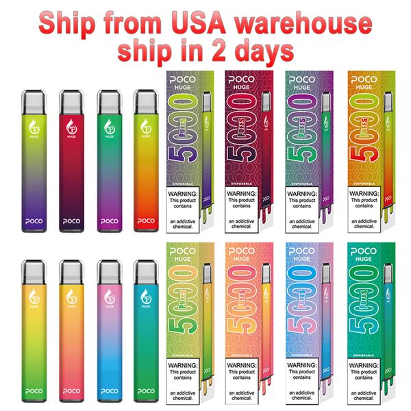 100% Original E Cigarette POCO riesige Einweg -Vape -Vape -15 -ml -Pod 5000 Puffs 950mAh Mesh Spulenaufladbares Disposbale Vapes Ship aus dem US -Bundesstaaten Lagerhaus vorgefüllt