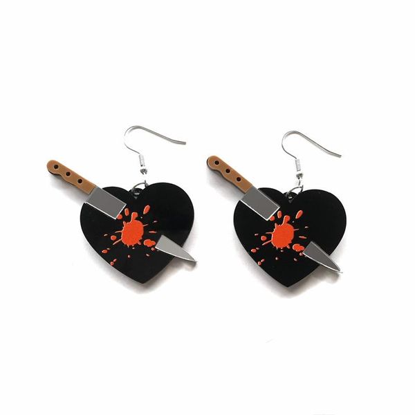 Orecchini penzolanti lampadario kuguys bleed bleed coltello nero goccia per il cuore per le donne che alla moda gli accessori di moda di gioielli Halloween