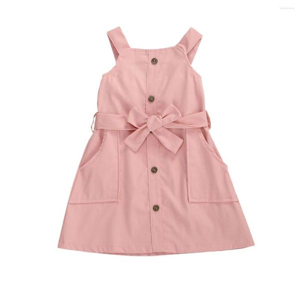 Mädchen Kleider Kleinkind Kinder Mädchen Sling Kleid Sommer Mode Lässig Rosa Spitze Up Button-Down Einfarbig 1-6 Jahre