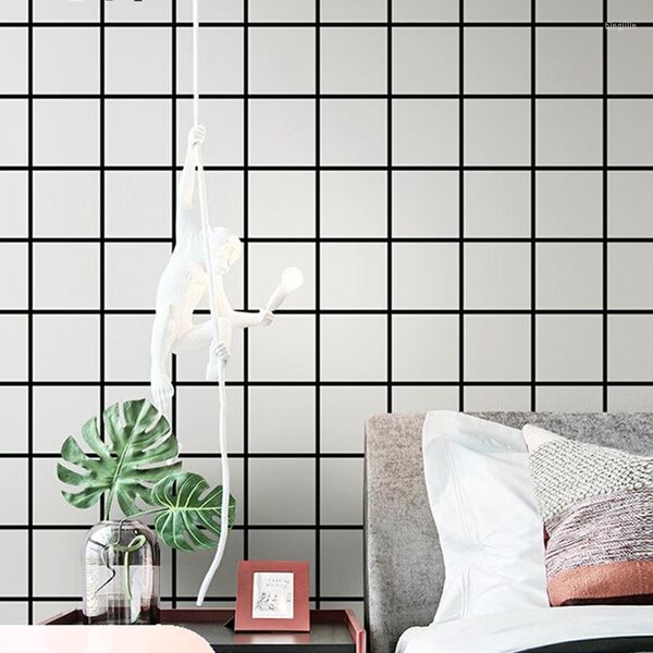 Papéis de parede papel de parede quadriculado Roll Branco Black Modern Modern Lattice Wallpaper para sala de estar TV Background Decoração de casa Padrão quadrado