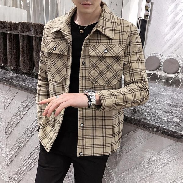 Jackets de jaquetas masculinas Roupas de marca de jaqueta xadrez de alta qualidade/masculino fit