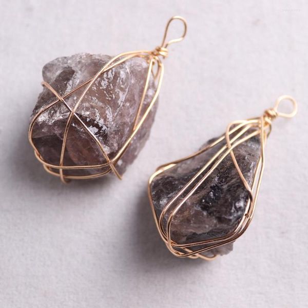Colares de pendentes 12pcs/lote wrap wrap stone natural fumaça colar de cristal jóias de jóias de jóias para pequenas empresas