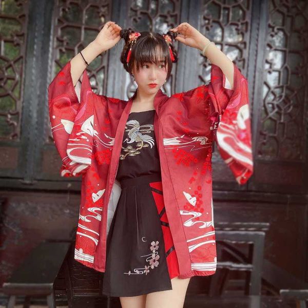 Etnik Giyim Geskeey Moda Bin Yüz Yüz Japon Tüy Dokunma Kimono Hırka Haori Yukata Kadın Gevşek İnce Seksi Üst Nakış S