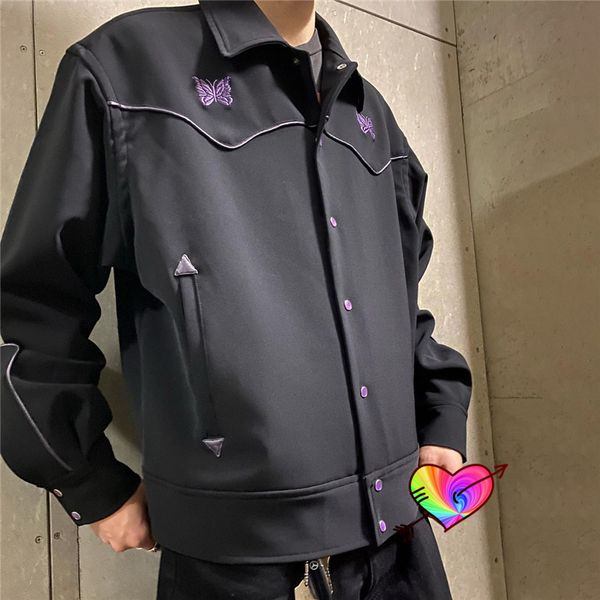 Jackets masculinos Black Needles Men Mulheres Purple Stripe Butterfly Bordado Awge Aunchas Jaqueta de Trilha High Street Outerwear Casacos 230130