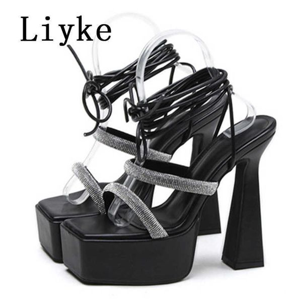 Nuovo Fashion Rhinestones Women Platform Sandals Summer Oppresa aperta Cross Lace-Up Teli alti spogliarelly Schede per spogliarelliste 0129