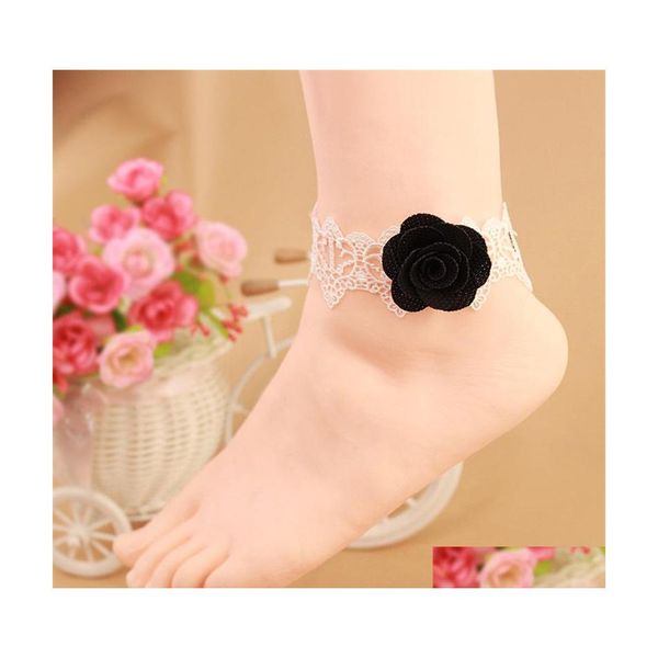 Cavigliere Ornamenti classici per i piedi Cavigliera da donna in pizzo sexy Rosa Accessori da spiaggia coreani Anello femminile bianco nero all'ingrosso 661 T2 Drop D Dhu3O