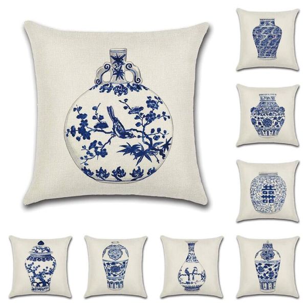 Kissen Blau Seladon Abdeckung Blumen Vogel Pflanze Chinesischen Stil Vase Moderne Minimalistische Wohnkultur Wohnzimmer Sofa Kissenbezug